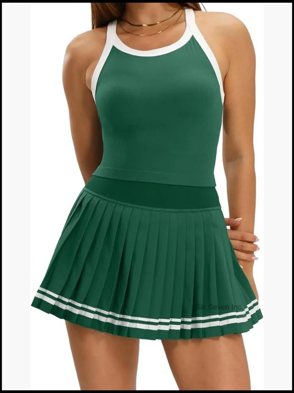 Racerback Sleeveless Tennis Skirt Set with Built-in Shorts and Bra